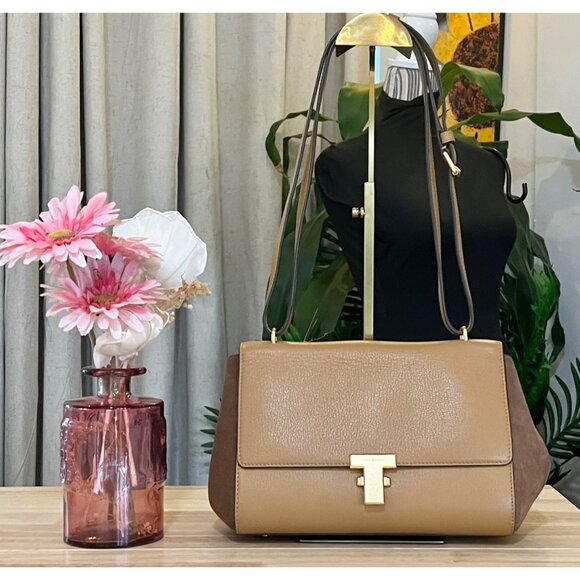 ✺✺ AUTHENTIC TORY BURCH BROWN LEATHER AND SUEDE JULIETTE HANDBAG ✺✺